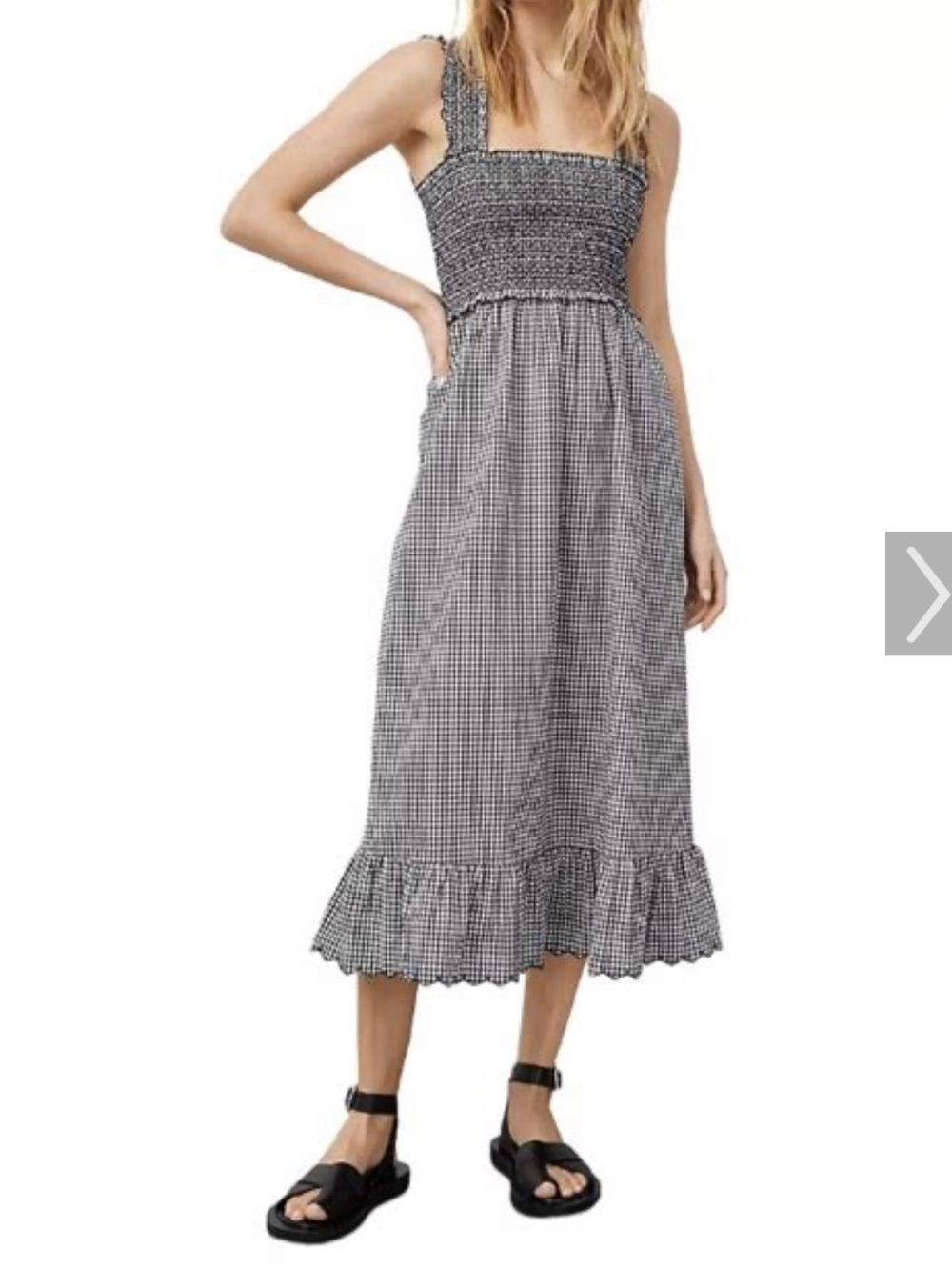 Rails Gingham Smocked Midi Dress - Black Dress and White